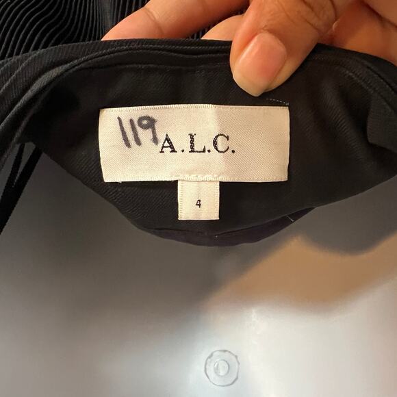 ALC Black Pleated Maxi Dress Gown Womens 4 Halter Open Back Pink Stripe Deep V - Picture 10 of 14